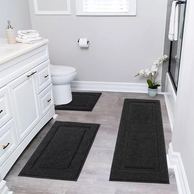 SHACOS Black Bathroom Rugs Sets 3 Piece, Soft Fluffy Water Absorbent Bathroom - Image 2
