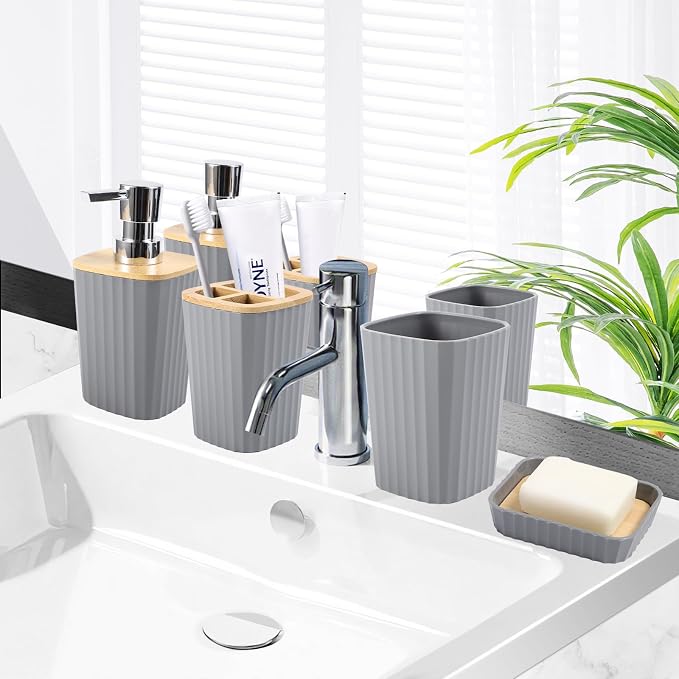 Grey Bathroom Accessories Set, 9 Piece Gray Bathroom Set, Bathroom Accessory - Image 5