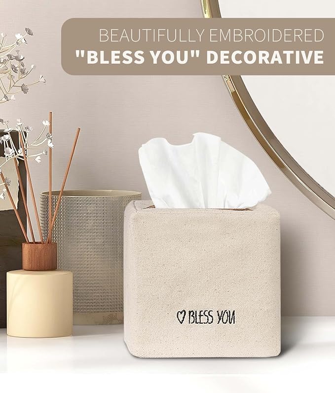 Livelab Tissue Box Cover Square, Chic Canvas Tissue Box Holder - Image 3