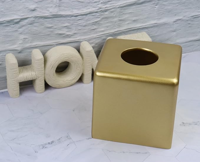 Hymmah Matte Gold Square Tissue Box Cover Holder, Bathroom Accessories Decor - Image 6