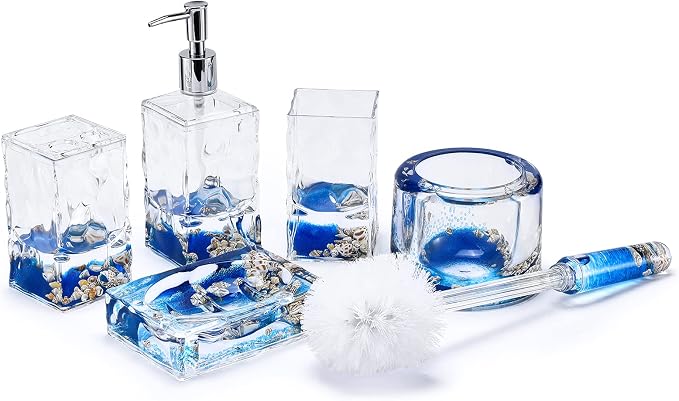 LOCCO DECOR 5 Piece Acrylic Liquid 3D Floating Motion Bathroom Vanity Accessory - Image 2