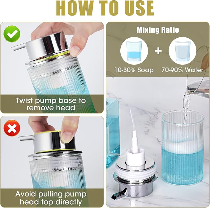 NiHome 14oz Ribbed Glass Foaming Hand Soap Dispenser, High-Capacity Easy to - Image 4