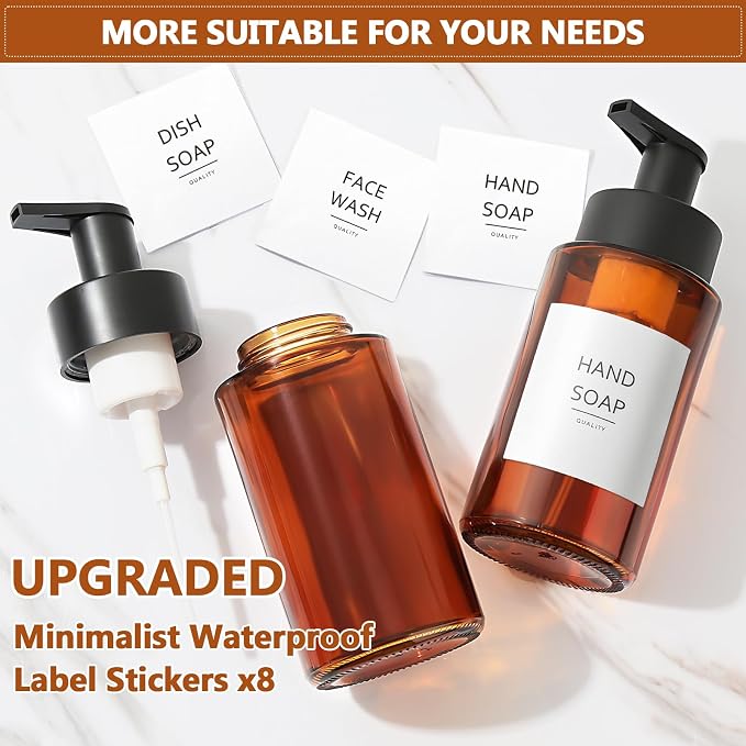 Amber Foam Soap Dispenser, 10 oz/300ml Glass Foaming Soap Dispenser, Refillable - Image 8