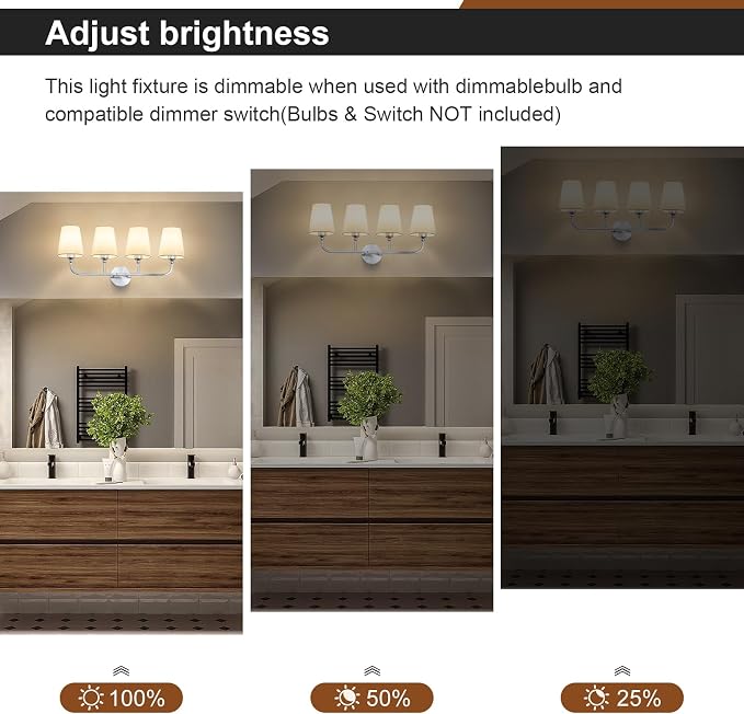 Bathroom Vanity Light, Brushed Nickel Bathroom Light Fixtures, 4-Light Lighting - Image 5