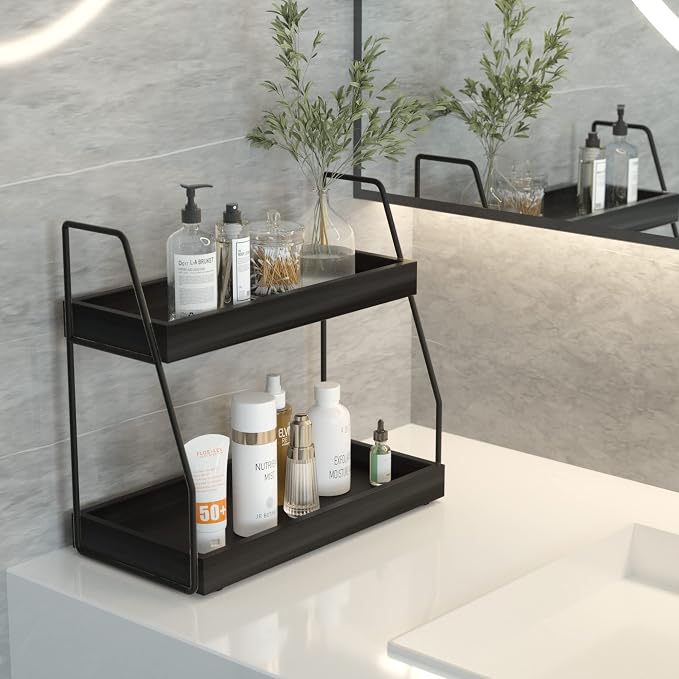 ZGO 2-Tier Modern Bathroom Counter Organizer, Wooden Sink Organizer Shelf - Image 2