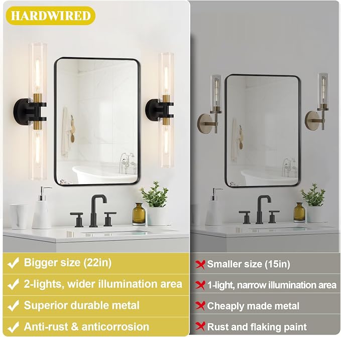 Wall Sconces Set of Two, Hardwired Modern Sconces Wall Decor Set of 2 Wall - Image 2