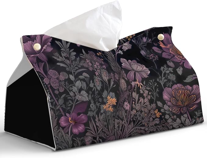 Black Floral Leather Tissue Box Cover Rectangle, Spring Flower Toilet Paper Box by PaJiaNi
