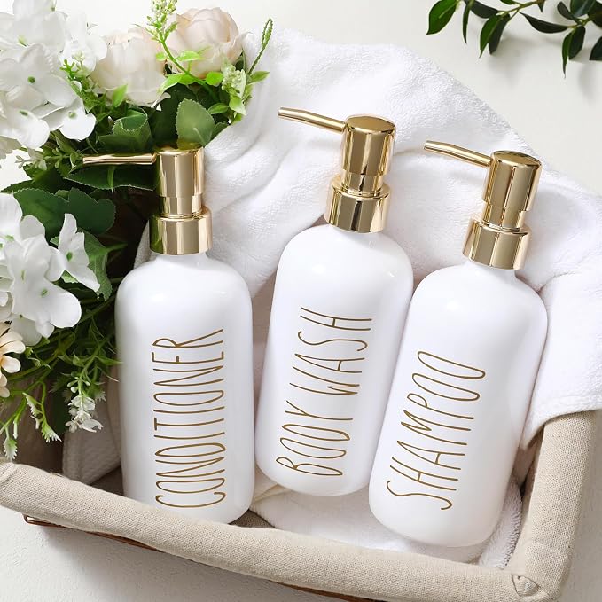 HOMCDALY Shampoo and Conditioner Dispenser Set of 3, 21oz Shower Soap Bottles - Image 8