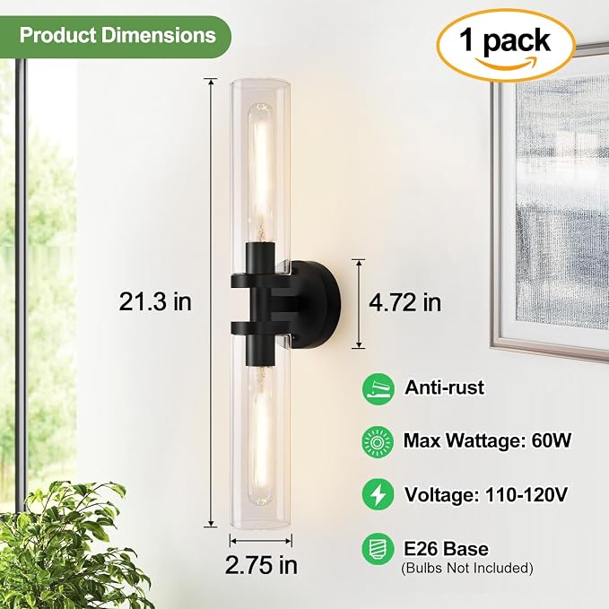 Matte Black Wall Sconces, Bathroom Sconces Wall Lighting - Image 4