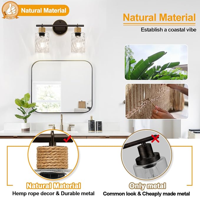 Bathroom Light Fixtures, 2-Light Coastal Vanity Lights - Image 5