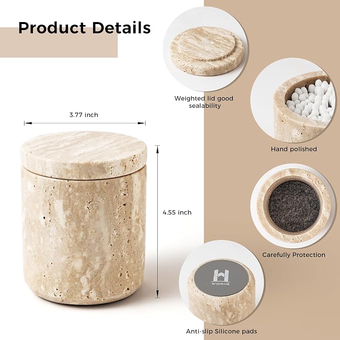 WORHE Travertine Qtip Holder Dispenser - Image 3
