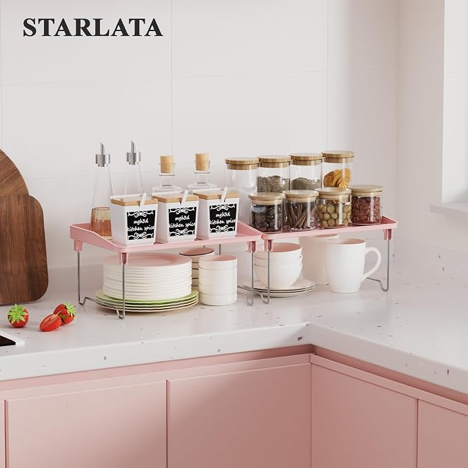2 Pcs Cabinet Organizer Shelf，Stackable Kitchen Counter Shelves, Spice Rack - Image 2