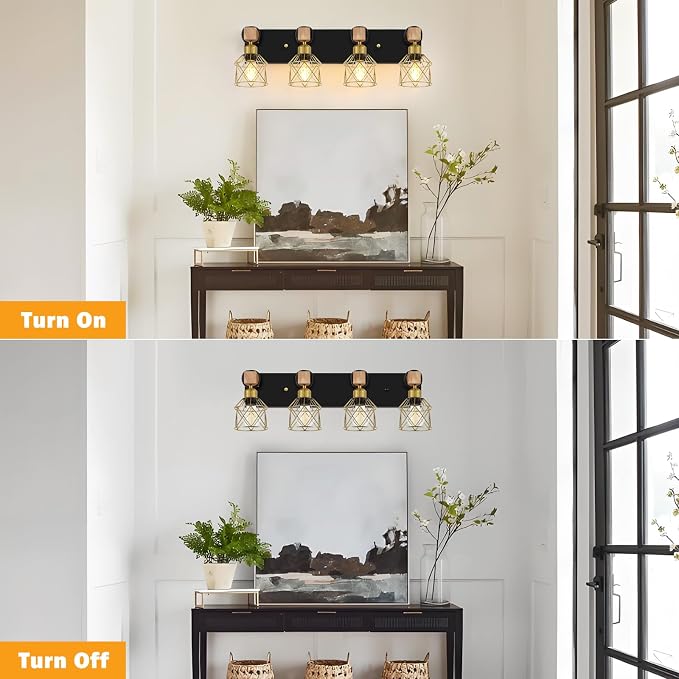 FadimiKoo Farmhouse Bathroom Vanity Light Fixtures, 4-Light Wood Bathroom - Image 5
