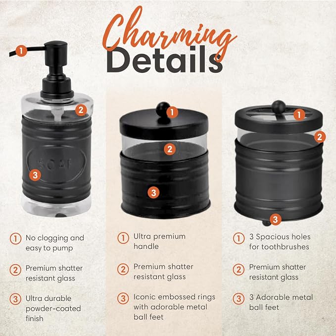 Autumn Alley Farmhouse Matte Black Bathroom Accessories Set - Image 3
