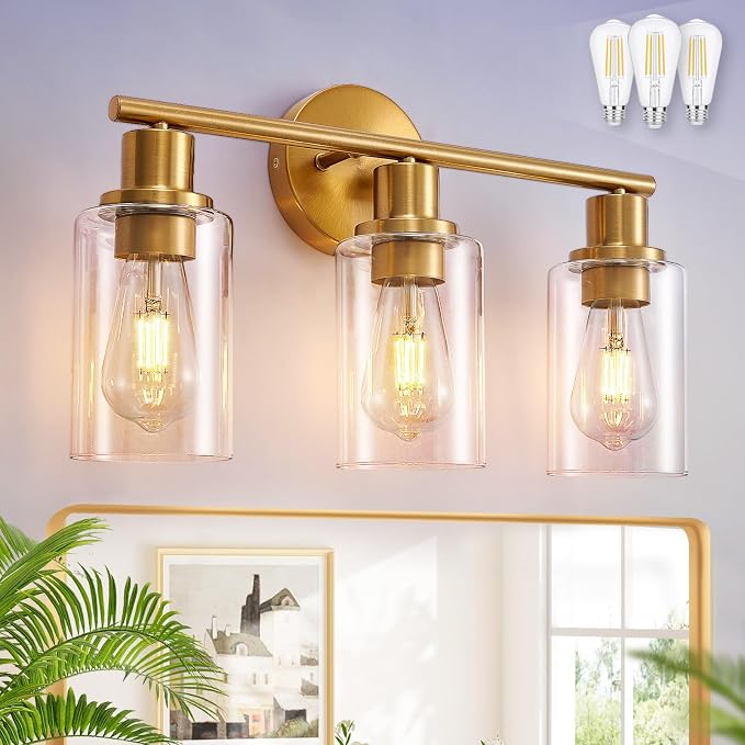DLLT 3-Light Bathroom Light Fixtures: Gold Modern Vanity Wall Lights by DINGLILIGHTING