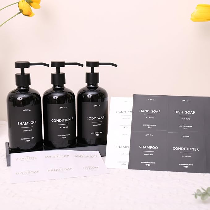 Shampoo and Conditioner Dispenser Set of 3, Refillable 21oz Shampoo Bottles - Image 6