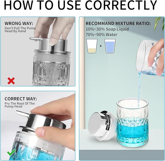 Foaming Soap Dispenser, 2 Pack Clear Glass Foam Hand Soap Dispenser - Image 7