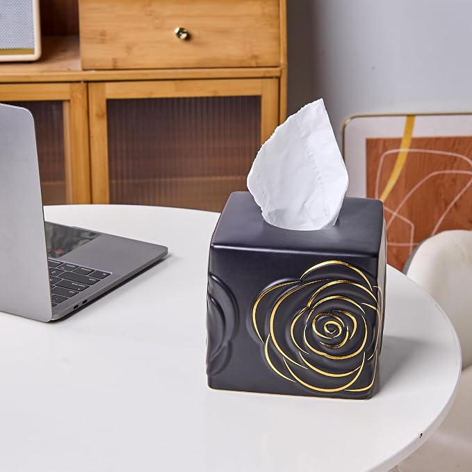 Black Ceramic Cube Tissue Box Cover - Image 3