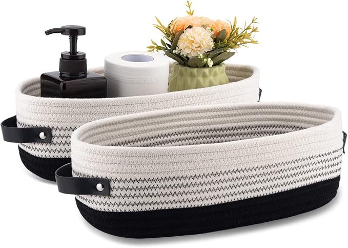 2 Pack Cotton Rope Toilet Basket Bathroom Decor Baskets, Toilet Paper Holder by Oradrem