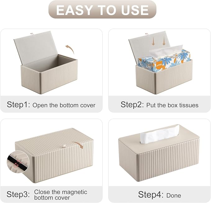 KINGFOM PU Leather Tissue Box Cover Rectangular Tissue Box Holder - Image 9