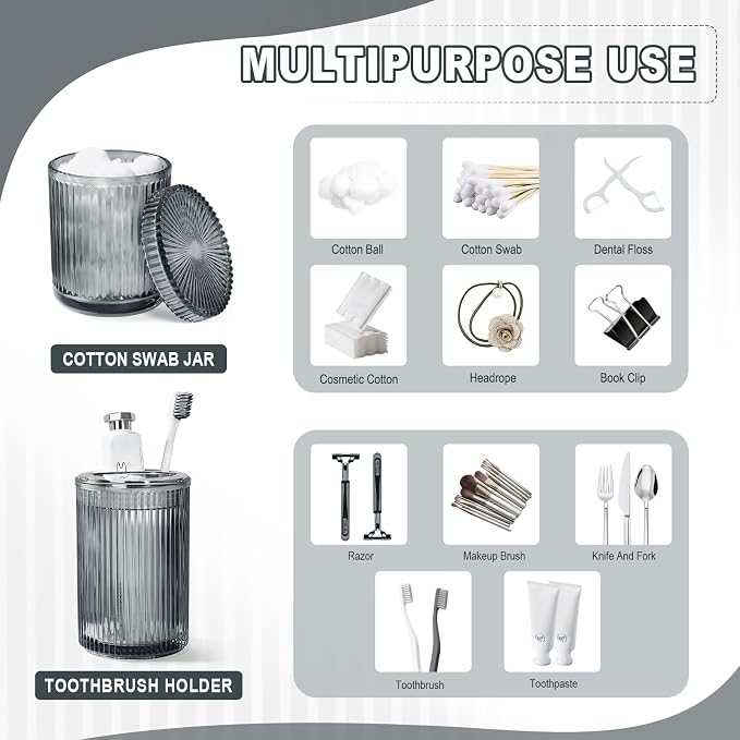 Gray Glass Bathroom Accessories 4 Pcs, Soap Dispenser and Toothbrush Holder Set - Image 5