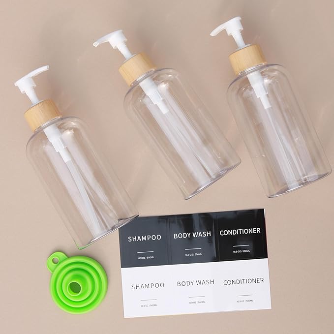 Shampoo and Conditioner Dispenser, Refillable Plastic Shampoo Pump Bottles - Image 7