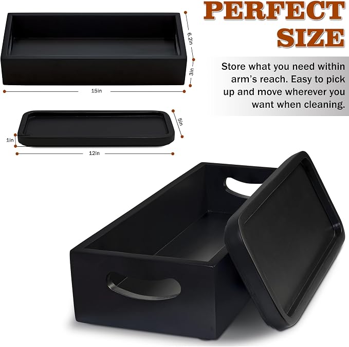 Toilet Tank Tray for Modern Black Bathroom Decor Set of 2 Acacia Toilet Tank - Image 2