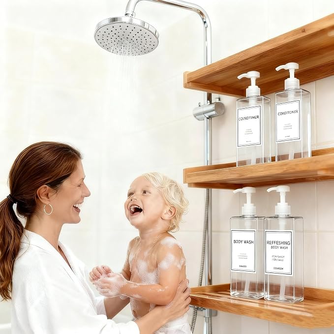 Modern Shampoo and Conditioner Dispenser Refillable Pump Bottle Set Empty - Image 4
