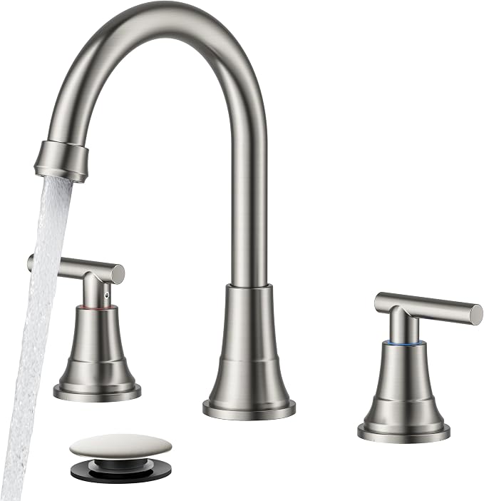 FORIOUS Brushed Nickel Bathroom Faucet 3 hole, 2 Handle 360° Swivel Gooseneck 8 by FORIOUS