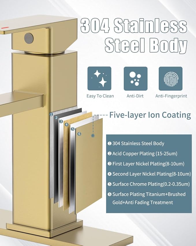Bathroom Faucet, Brushed Gold Bathroom Sink Faucets & Parts, Vanity Faucet - Image 5