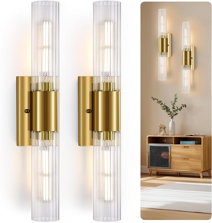 21" Gold Bathroom Sconces Set of 2, Modern Wall Sconces Set of Two by XIFEINIU