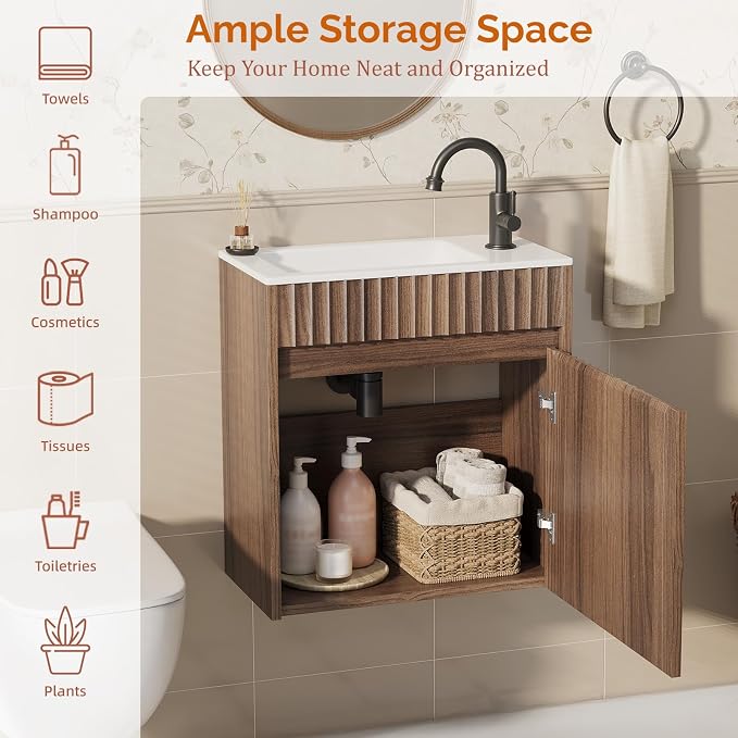 VINGLI 18" Floating Fluted Bathroom Vanity - Image 8