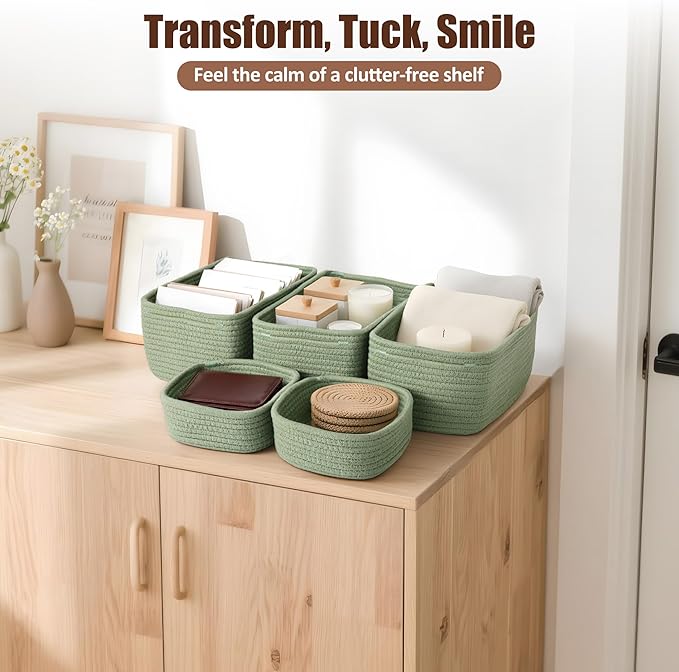 5-Pack Small Woven Rope Storage Baskets – 2 Sizes Organizer Bins - Image 5