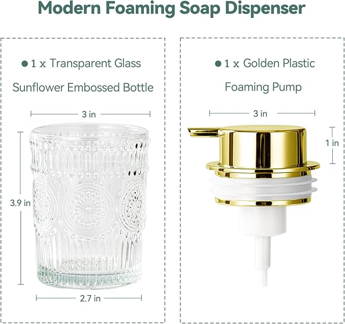 Golden Foaming Soap Dispenser - 7 oz Clear Glass Foam Hand Soap Dispenser - Image 2