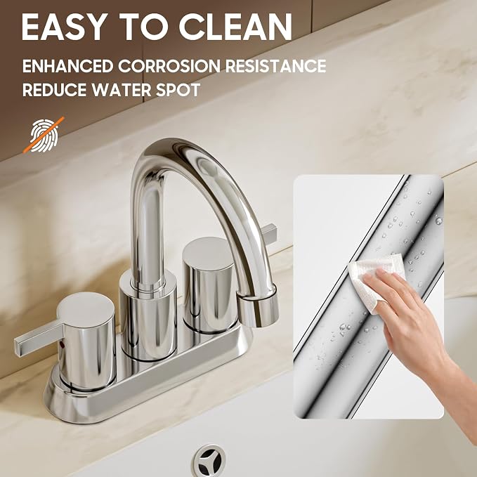 Phiestina 4 Inch Centerset 2 or 3 Holes 2 Handle Chrome Lead-Free Bathroom - Image 7