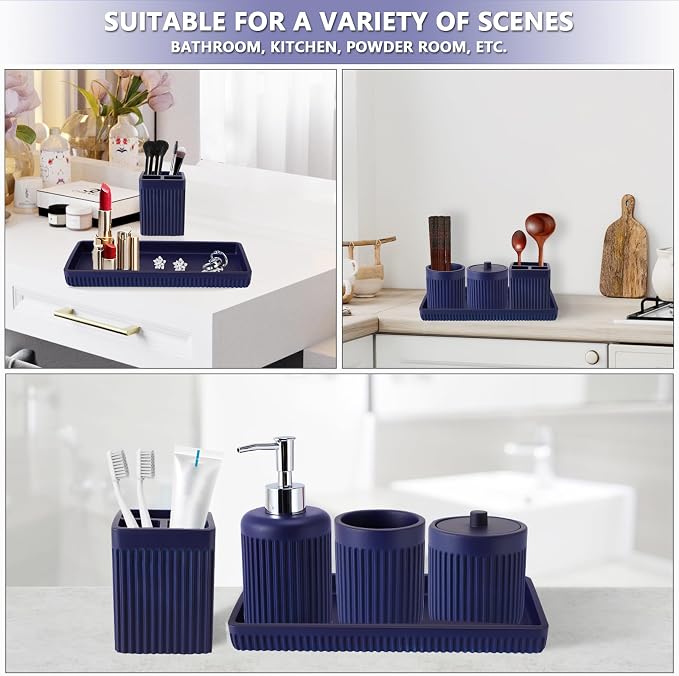Resin Navy Blue Bathroom Accessories Set 5 Pcs, Lotion Soap Dispenser, - Image 6