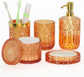 Orange Glass Bathroom Accessories Set 5 Pcs, Soap Dispenser and Toothbrush by QIQU