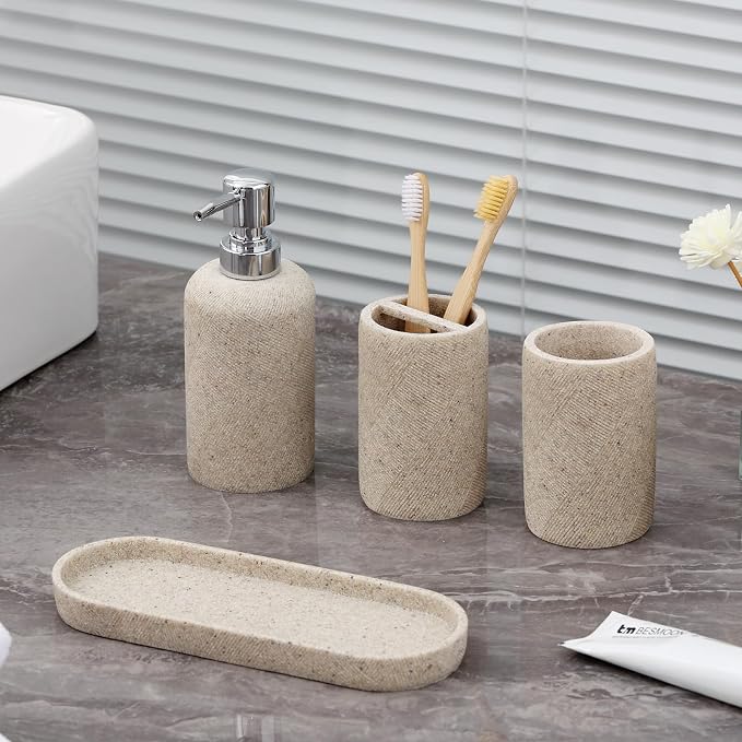 Bathroom Accessories Set, Bathroom Organizer Countertop, Soap Dispenser and - Image 2