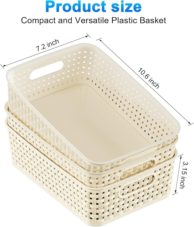 White Plastic Basket, 8 Pack Home Organization and Storage Baskets - Image 4