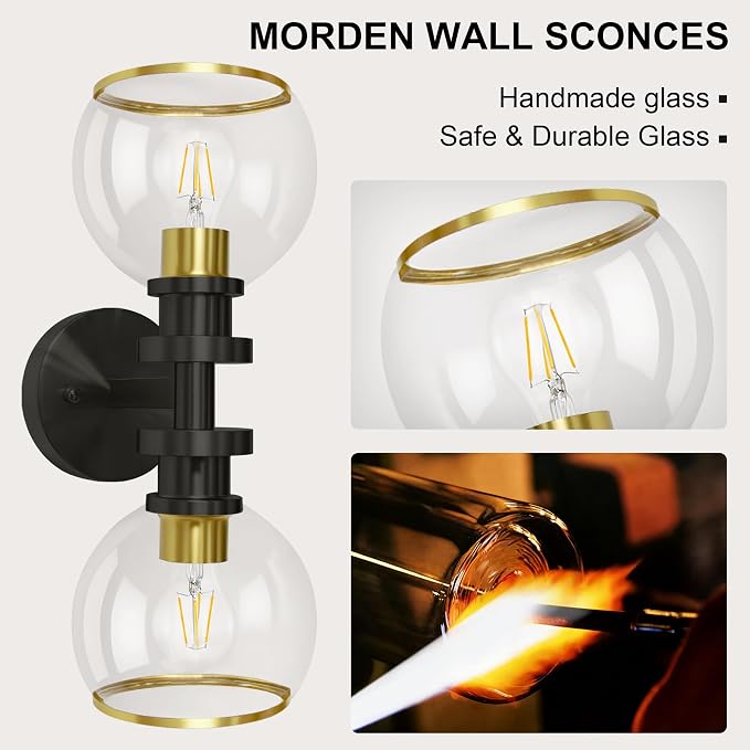 Modern Bathroom Light Fixtures, 2-Light Vanity Lights Set of 2, Hardwired - Image 4