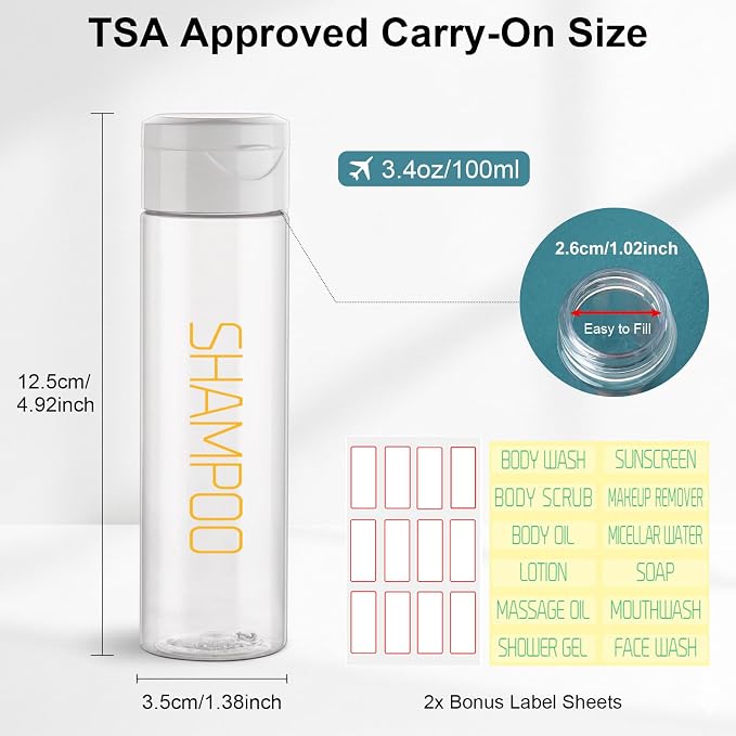 Cosywell Travel Bottles for Toiletries 5 Pack 3.4oz Pre-Printed Travel Size - Image 2