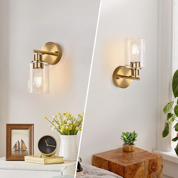 Set of 2 Wall Sconces for Bathroom, Brushed Gold Modern Vanity Lights - Image 7