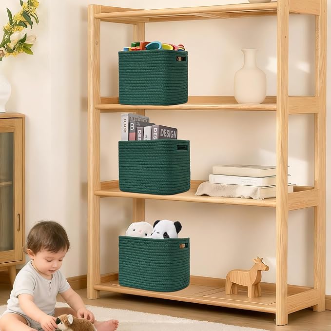 3 Pack Cube Storage Bin, 9”x9”x7” Cotton Rope Woven Baskets - Image 8