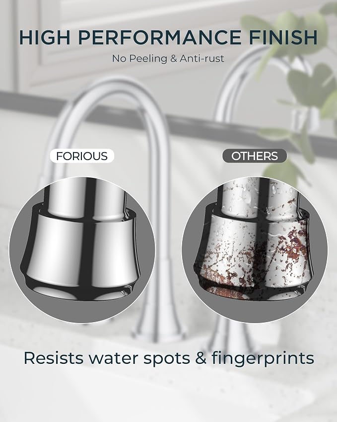 FORIOUS Chrome Bathroom Faucet Vanity 3 Holes, 8 Inch Widespread Polished - Image 5