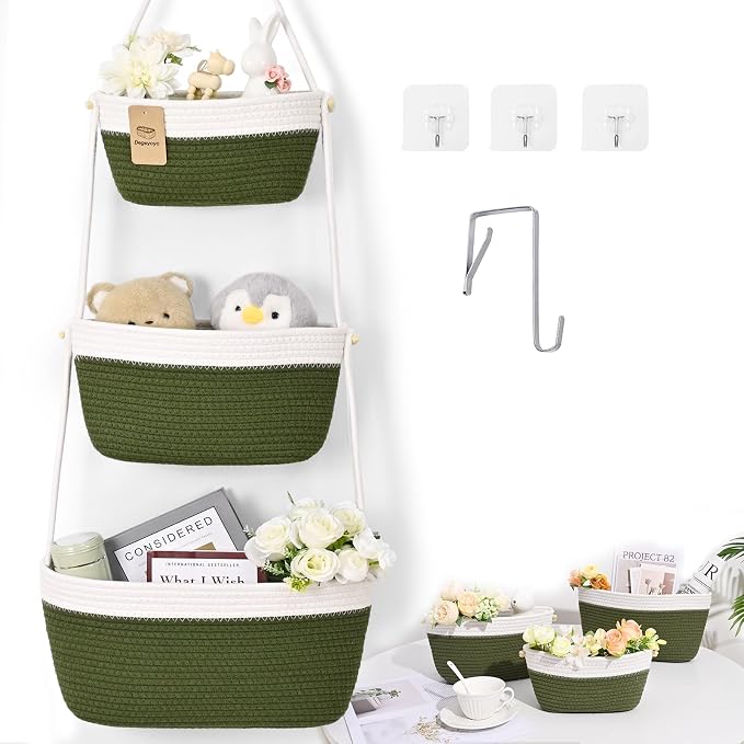 Hanging Storage Baskets, Over the Door Basket, Cotton Wall Baskets Storage by Degeyoyo