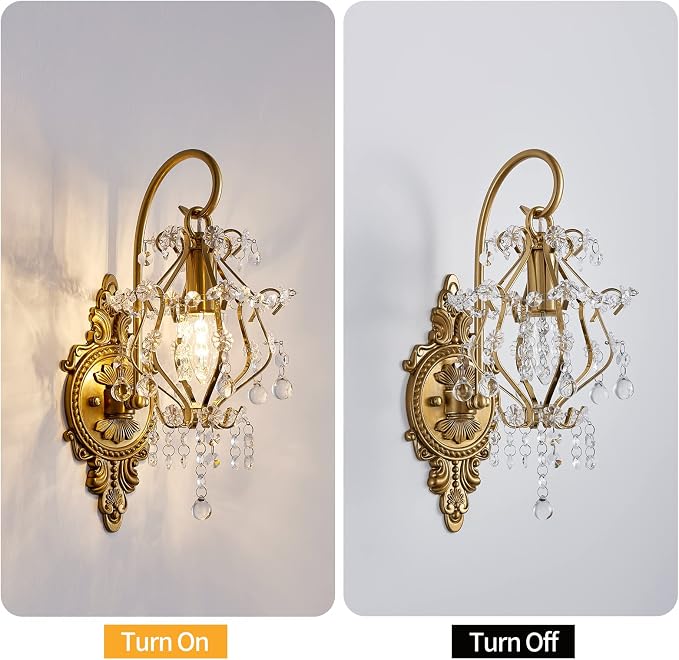 Gold Crystal Vintage Wall Sconces Set of 2 Indoor Hardwired Wall Light Fixture - Image 5