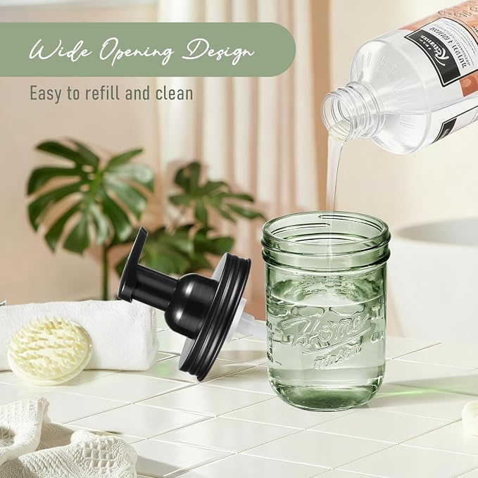 SheeChung Mason Jar Foaming Soap Dispenser, Stainless Steel Lid, BPA Free Pump - Image 6