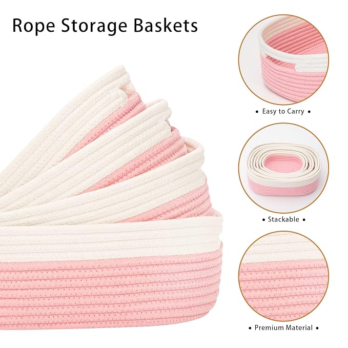 7 Piece Cotton Rope Woven Basket Set - Image 3