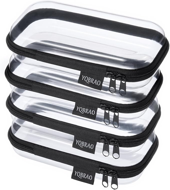 YQBRA 4 Pack Clear Hard Shell Zipper Case, See-Through Hard Plastic Organizer by Unknown