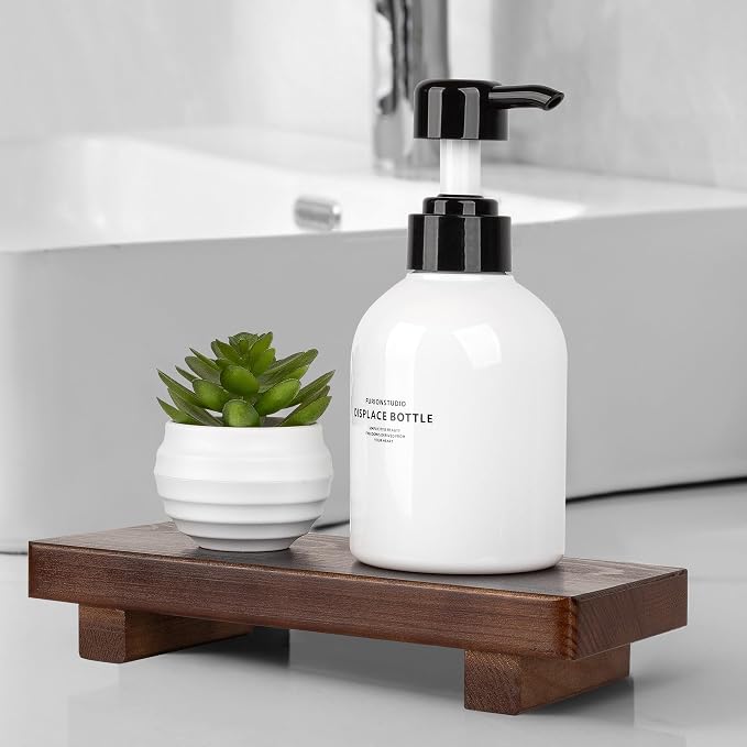 Bathroom Counter Organizer Wood Pedestal Stand Farmhouse Decorative Tray Soap - Image 2